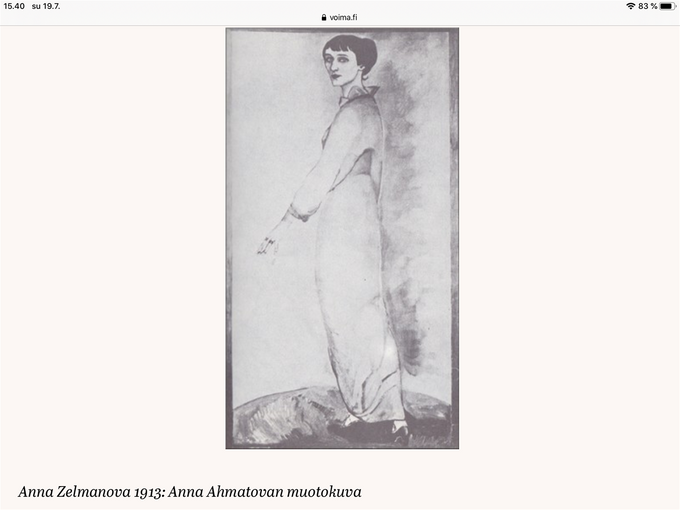Nuori Anna Ahmatova taiteilijan silmin. Kuvan alkuperä on Voima.