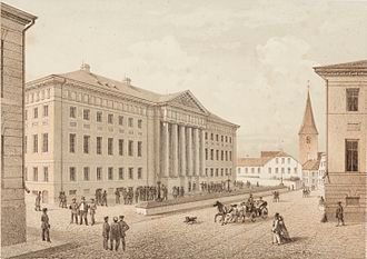 Piirroskuva Tarton yliopistosta vuodelta 1860. Lähde on Wikipedia.