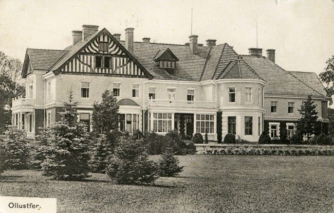 Viljandin maakunnassa sijaitseva Olustveren kartano vuonna 1910, jolloin kartano vielä kuului saksalaislähtöiselle von Fersenin suvulle. Kuvan lähde on balticguide.ee.