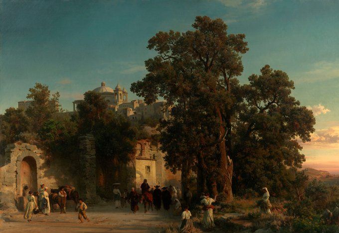 Taulu 3. Oswald Achenbach: Ilta, maalattu vuosina 1850-54. Öljyvärityö. Kuvan lähde on rct.uk.