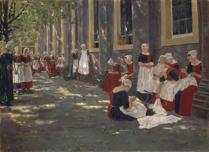Taulu 5. Max Liebermann: Free period in the Amsterdam orphanage, 1881-1882, öljyvärimaalaus. Kuvan lähde on kunstmuseum.nl.