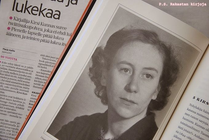 Runoilija Kirsi Kunnas nuorena. Kuvan lähde on psrakastankirjoja.blogspot.com.