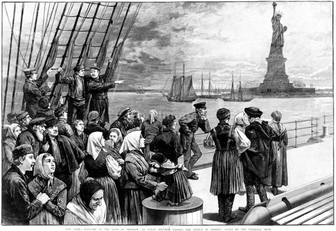 Kuva 1. Siirtolaisia saapumassa Yhdysvaltoihin. Kuvan lähde on sutori.com.