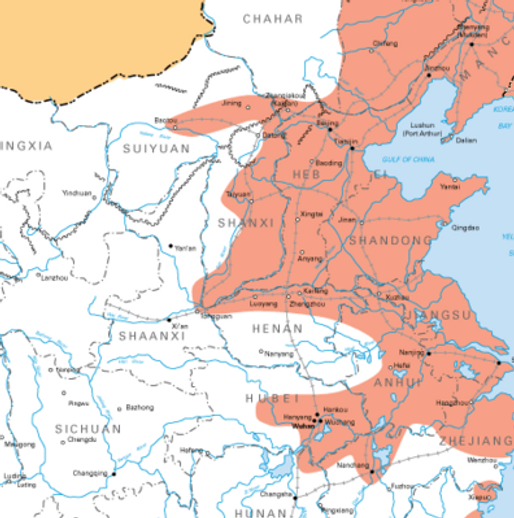 Kuva 5. Toisen Kiinan-Japanin sodan kartta vuonna 1940. Kuvan lähde on Wikipedia.