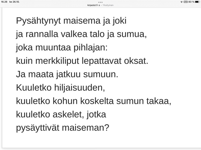 Väinö Kirstinän runo kokoelmasta ”Lakeus”, joka ilmestyi vuonna 1961.